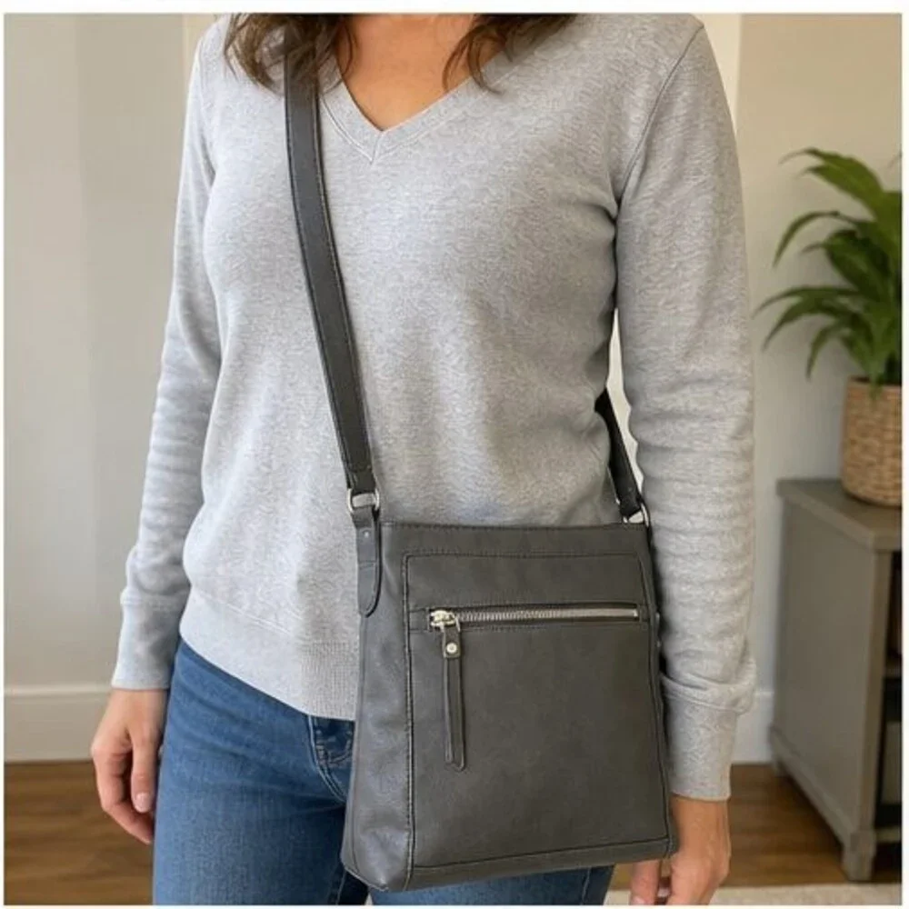 Gray Faux Leather Bag